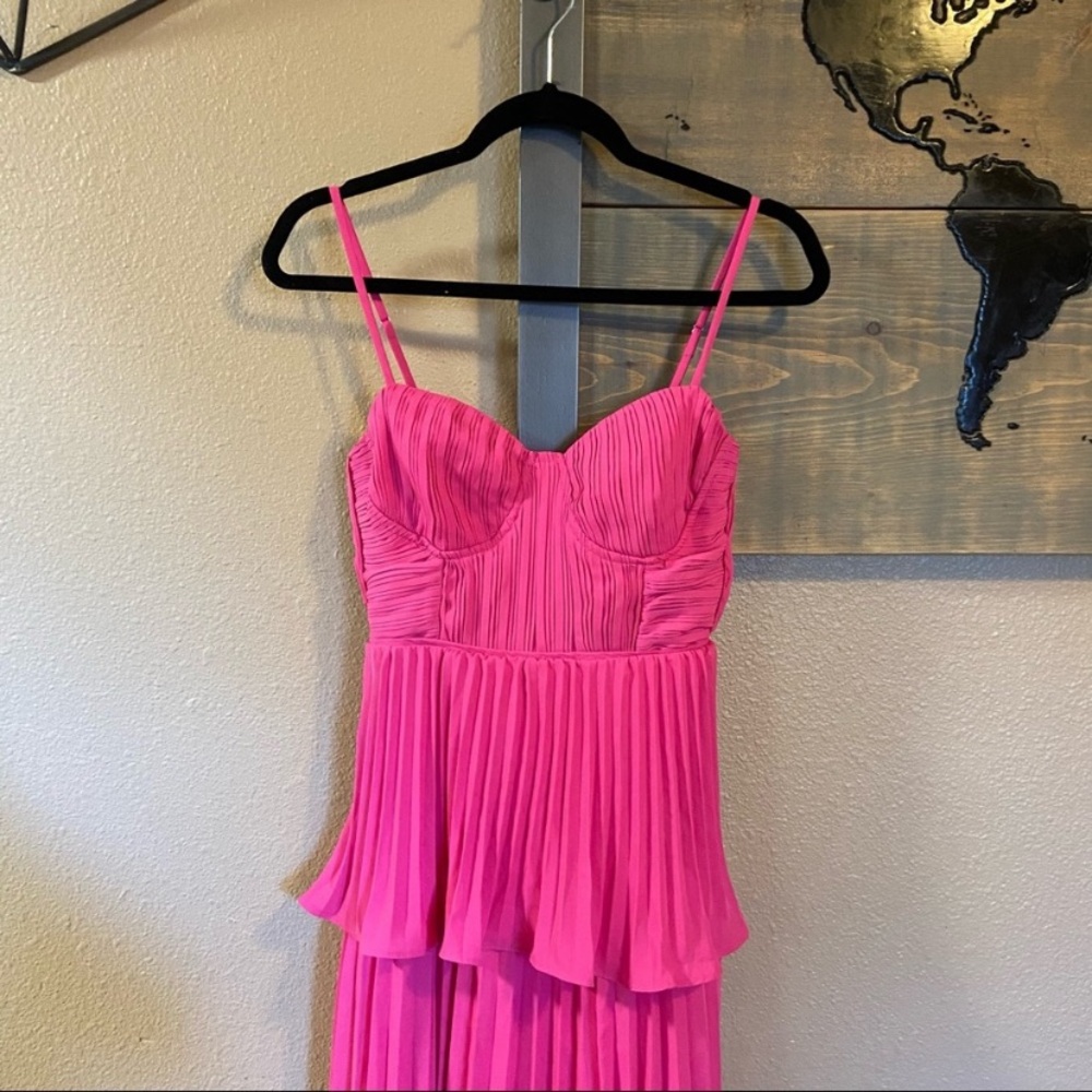 Lulus Cascading Crush Hot Pink Tiered Bustier Midi Dress - Picture 10 of 15
